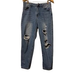 SHEIN High Waist Straight Jeans Light Blue Women's Size L Distressed